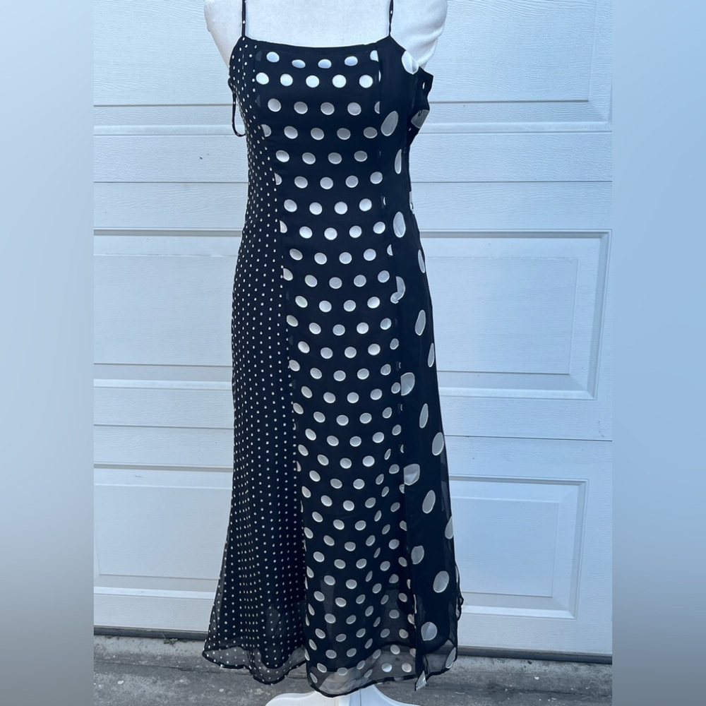 Samsoe Samsoe Black White Polka Dot Chiffon Satin Burnout Annah Slip Dress XXS